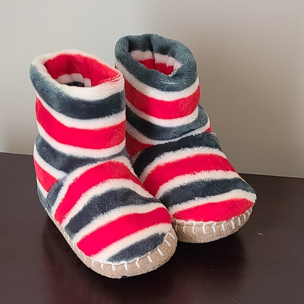 Hatley Red, Green and White Striped Kids Slippers